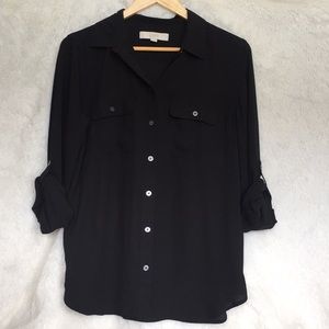 Loft black blouse with roll up sleeves